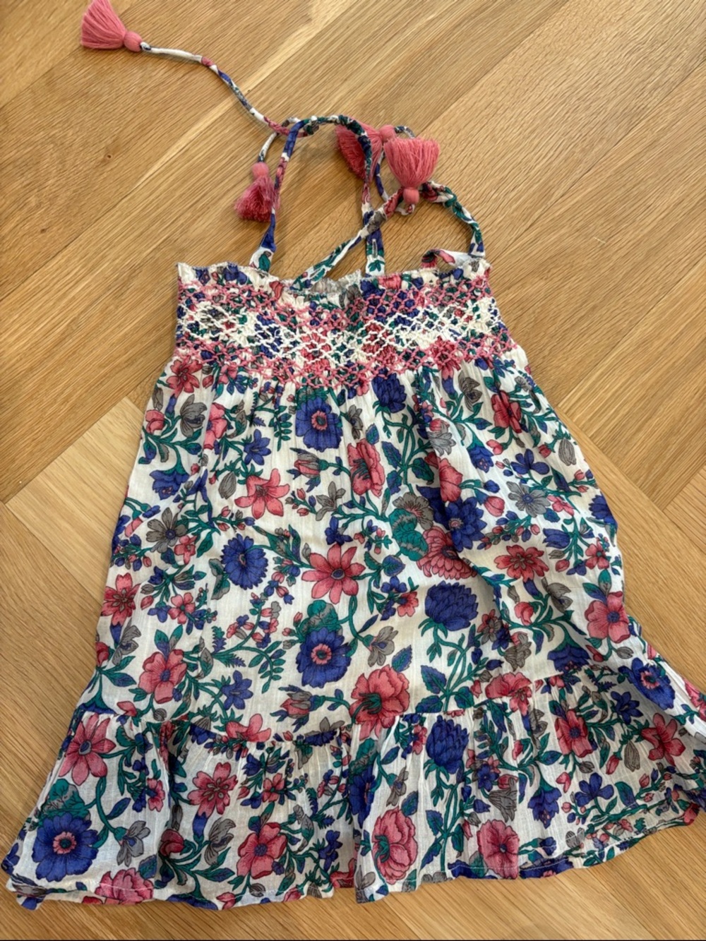 Louise Misha Floral Smocked Sundress with Tassel Straps - Pink, Blue, Green